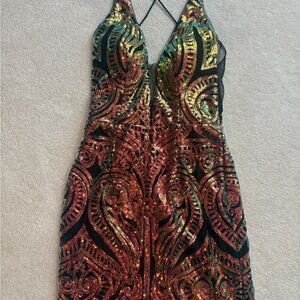 Elegant Multicolor Sequin Dress
